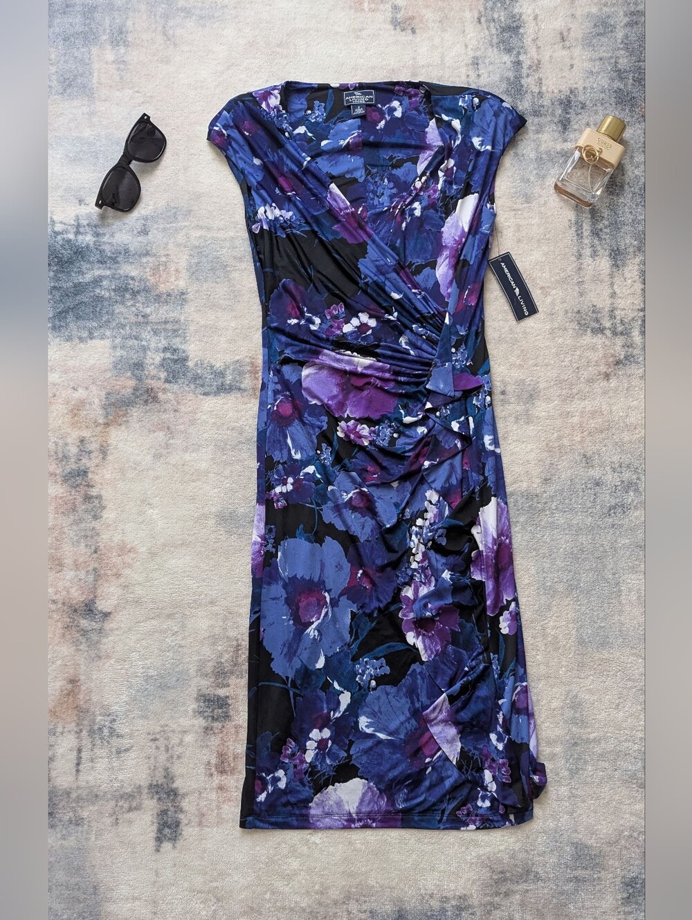 American Living Floral Ruched Faux-Wrap Dress Size 2 (can fit small)